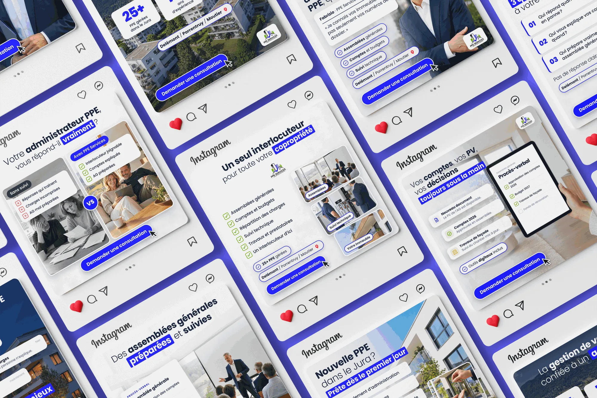 Publicités Facebook et Instagram PPE Services · conçues par Adsflow